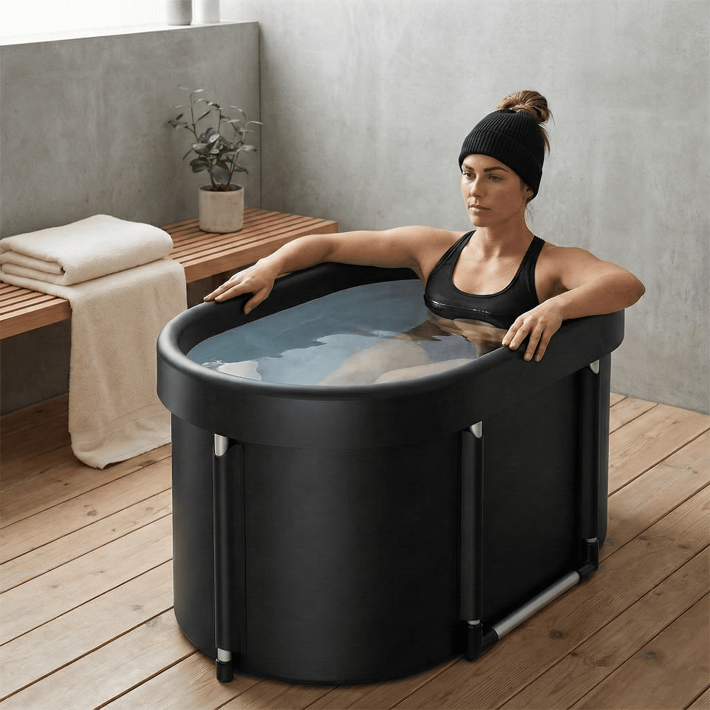 portable cold plunge tub used for home ice bath recovery