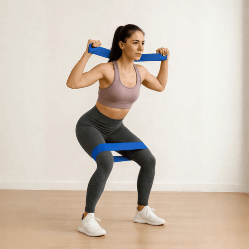 Woman exercising with pilates resistance bands