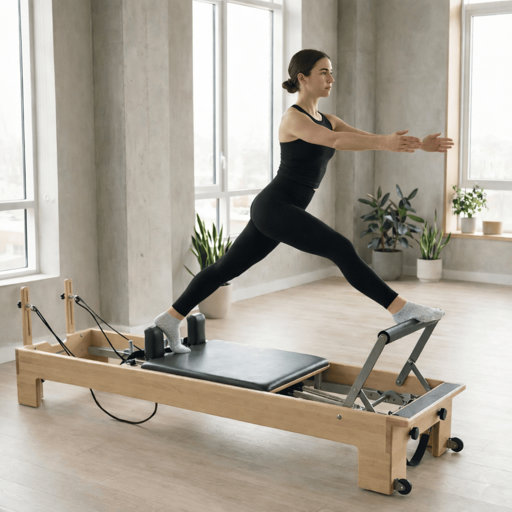 Reformer Pilates exercise with low rise pilates socks