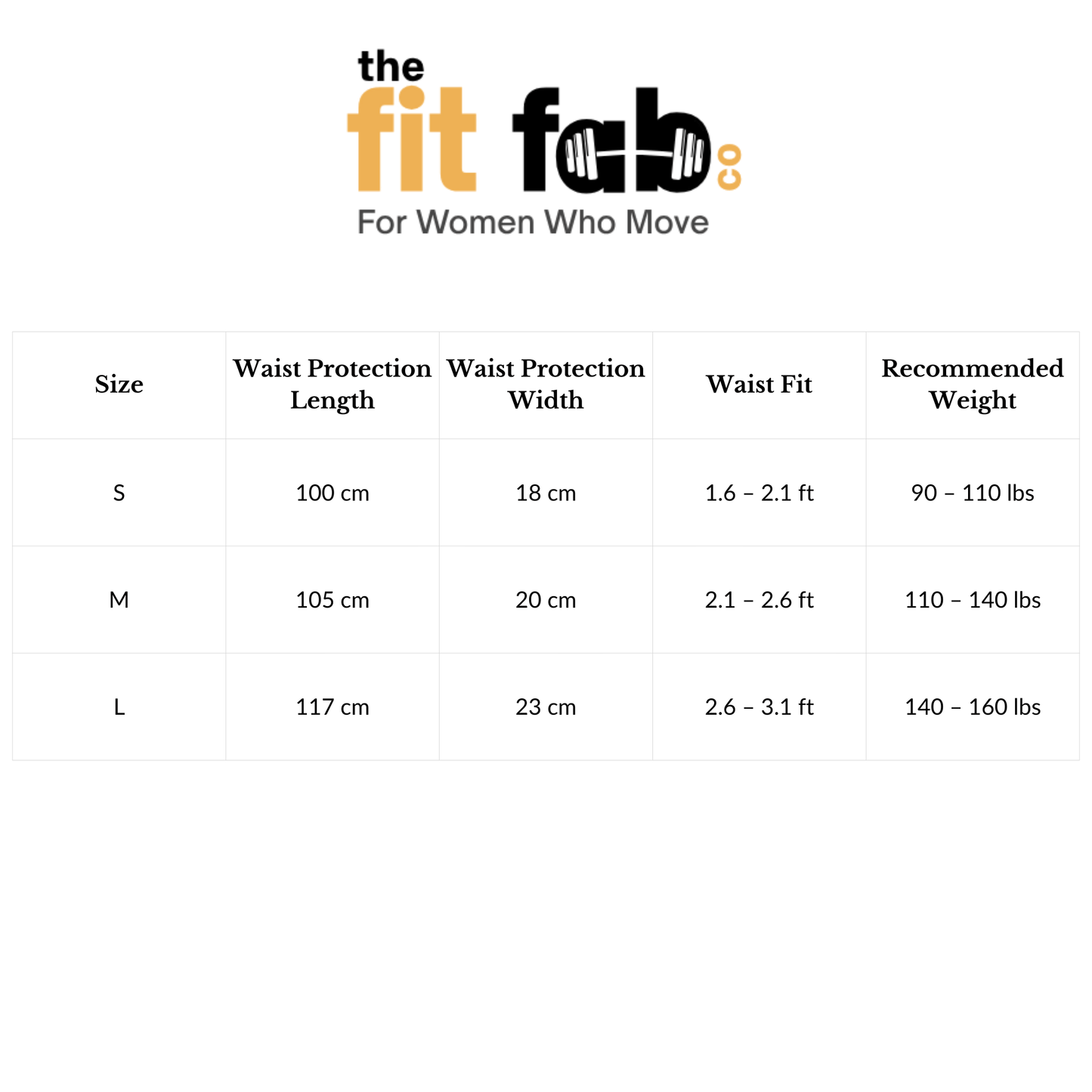 Sweat belly belt size chart and measurements
