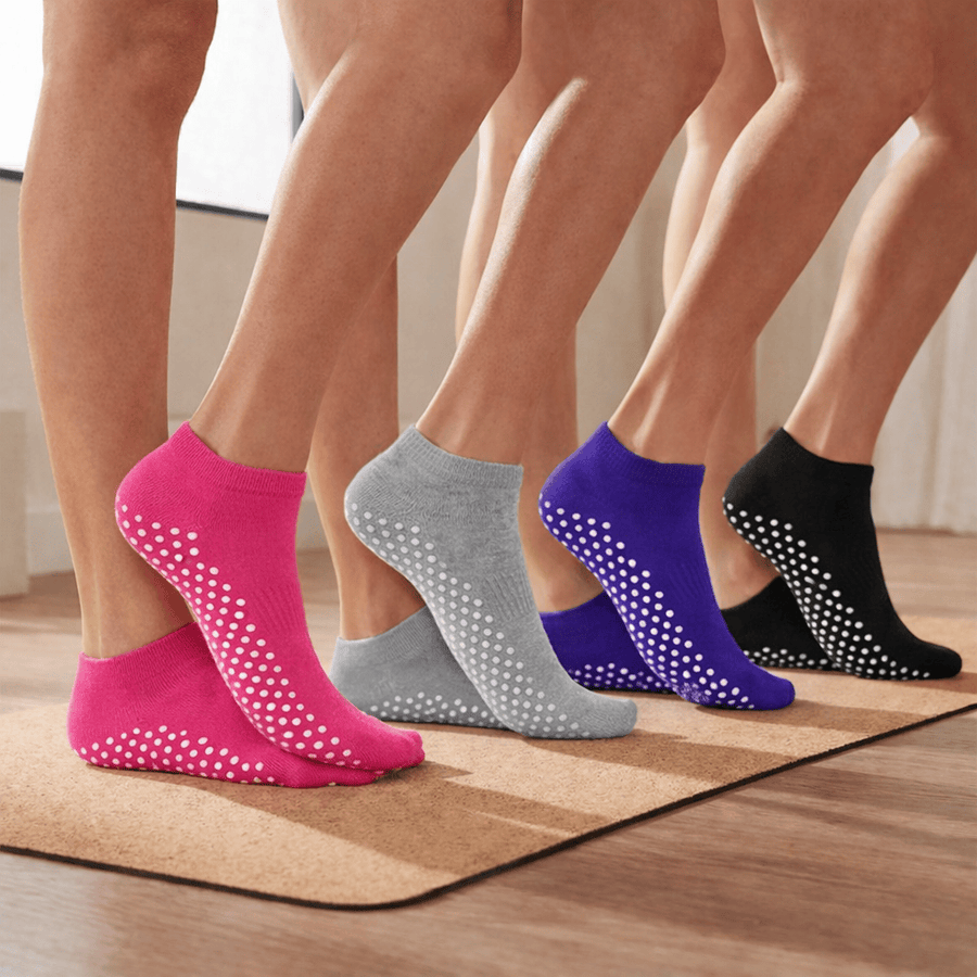 Low Rise Pilates Socks for Women | Non Slip Grip Socks (Set of 4)