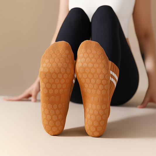 Rust-colored grip socks for women with strong traction pads – The Fit Fab Co