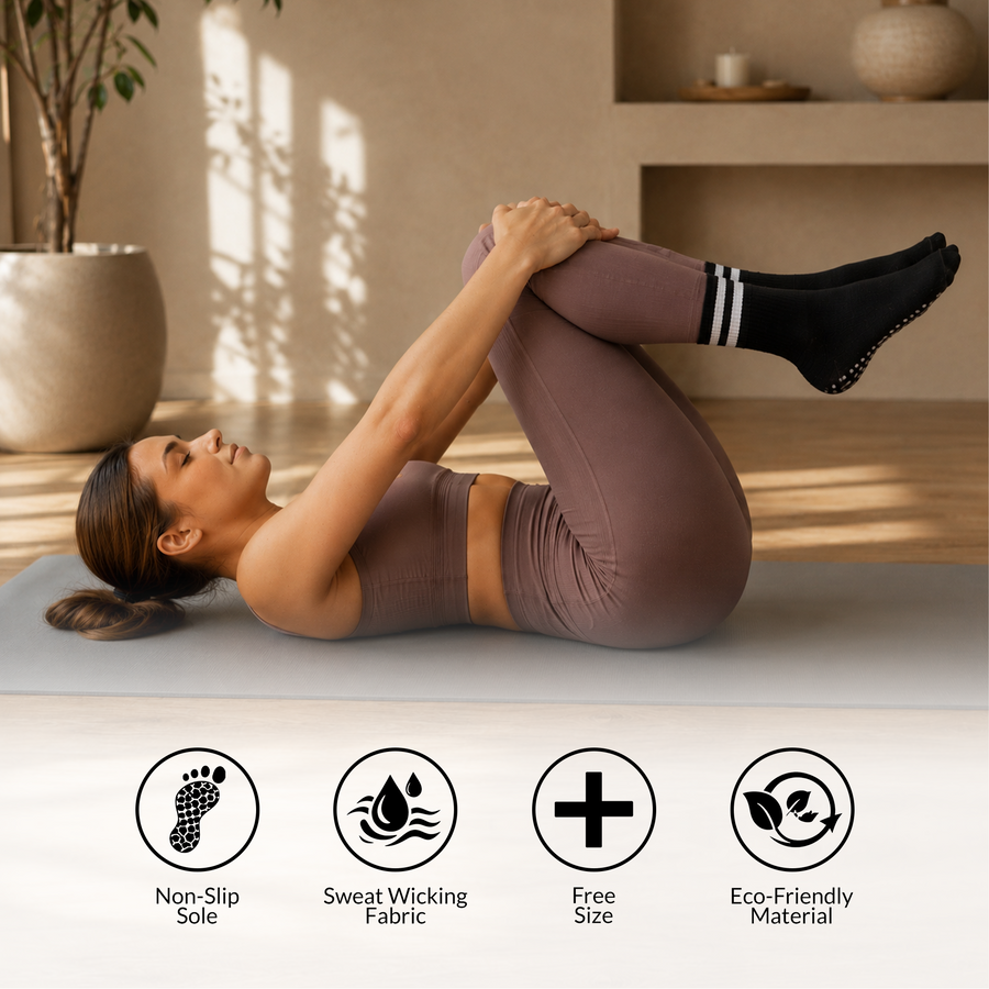Mid-Calf Pilates Socks for Women | Non Slip Grip Socks