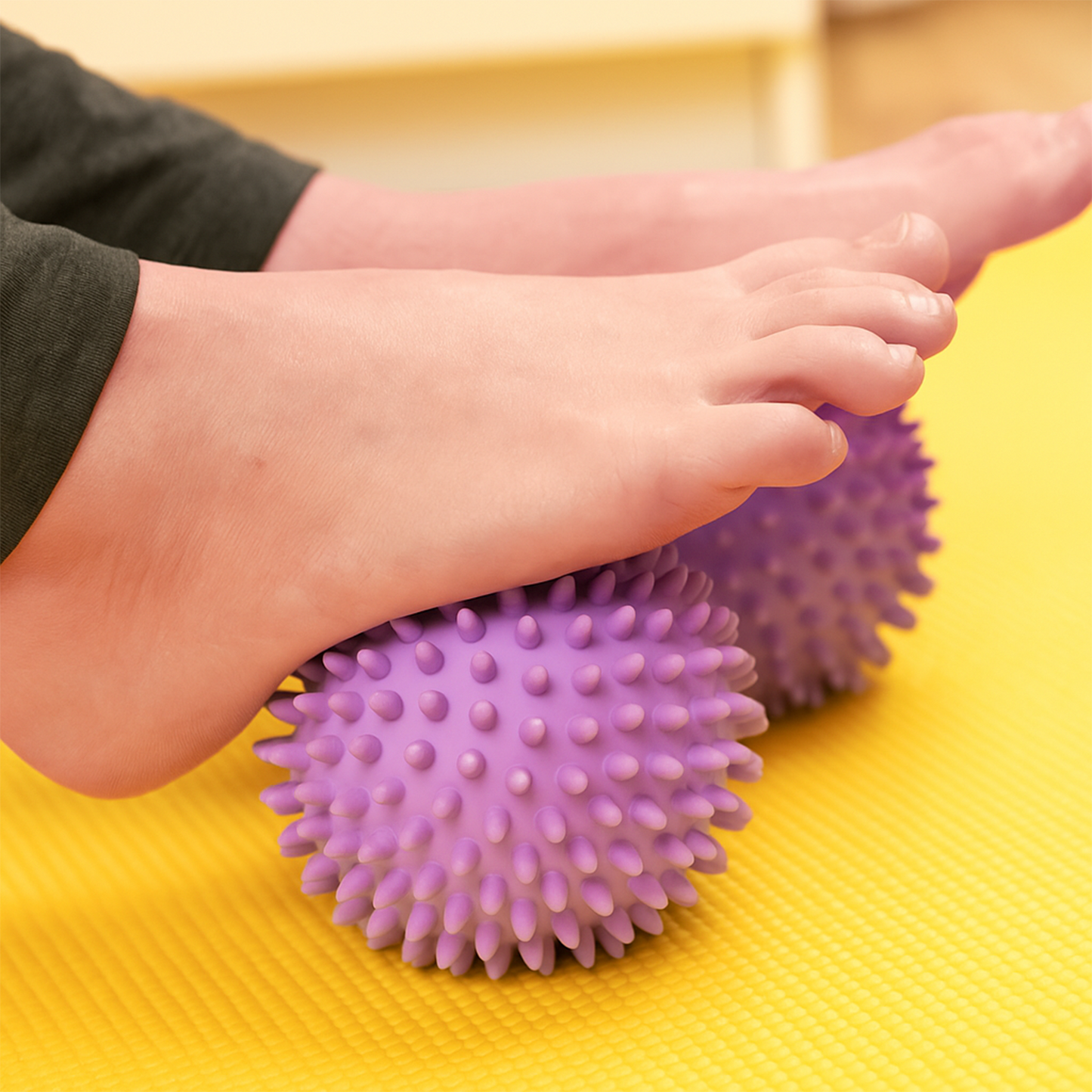 Foot massage with purple spiky ball on yoga mat – The Fit Fab Co

