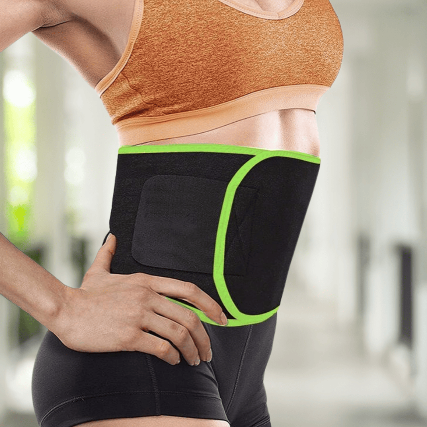 High-compression belly belt with green trim for core training – The Fit Fab Co