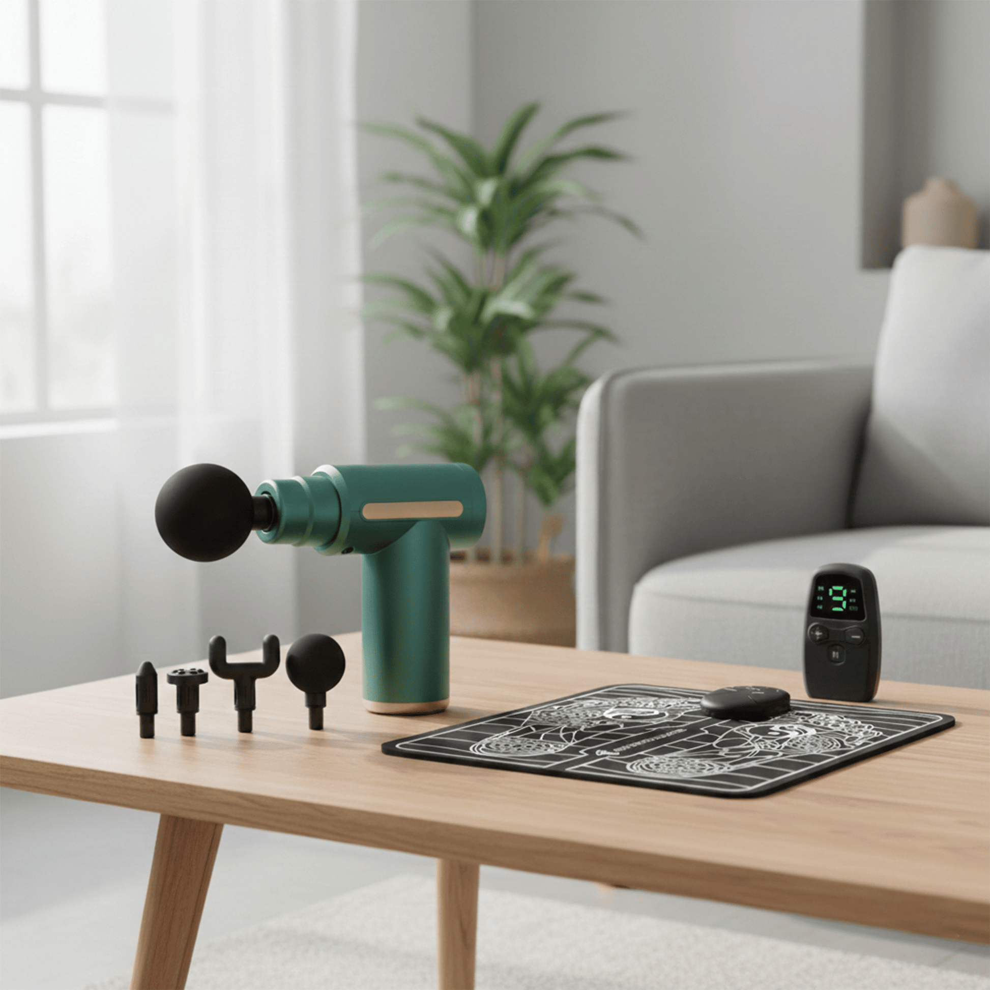 Percussion massage gun with multiple attachments