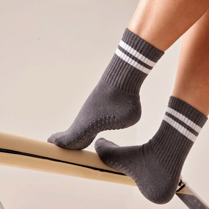 Mid-Calf Pilates Socks for Women | Non Slip Grip Socks