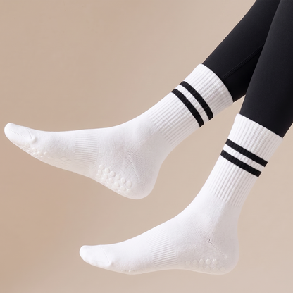 Mid-Calf Pilates Socks for Women | Non Slip Grip Socks