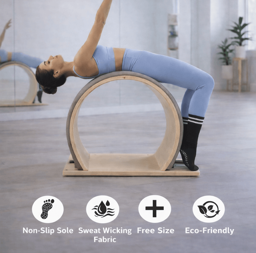 Mid-Calf Pilates Socks for Women | Non Slip Grip Socks