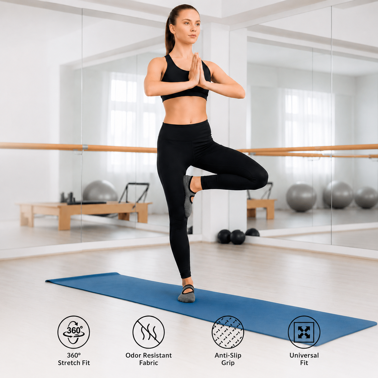 Non Slip Yoga Socks for Women | Pilates Grip Socks (Set of 3)