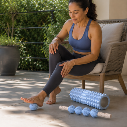 3-PIECE FOAM ROLLER RECOVERY SET | DEEP TISSUE ROLLER WITH MASSAGE STICK & SPIKE BALL