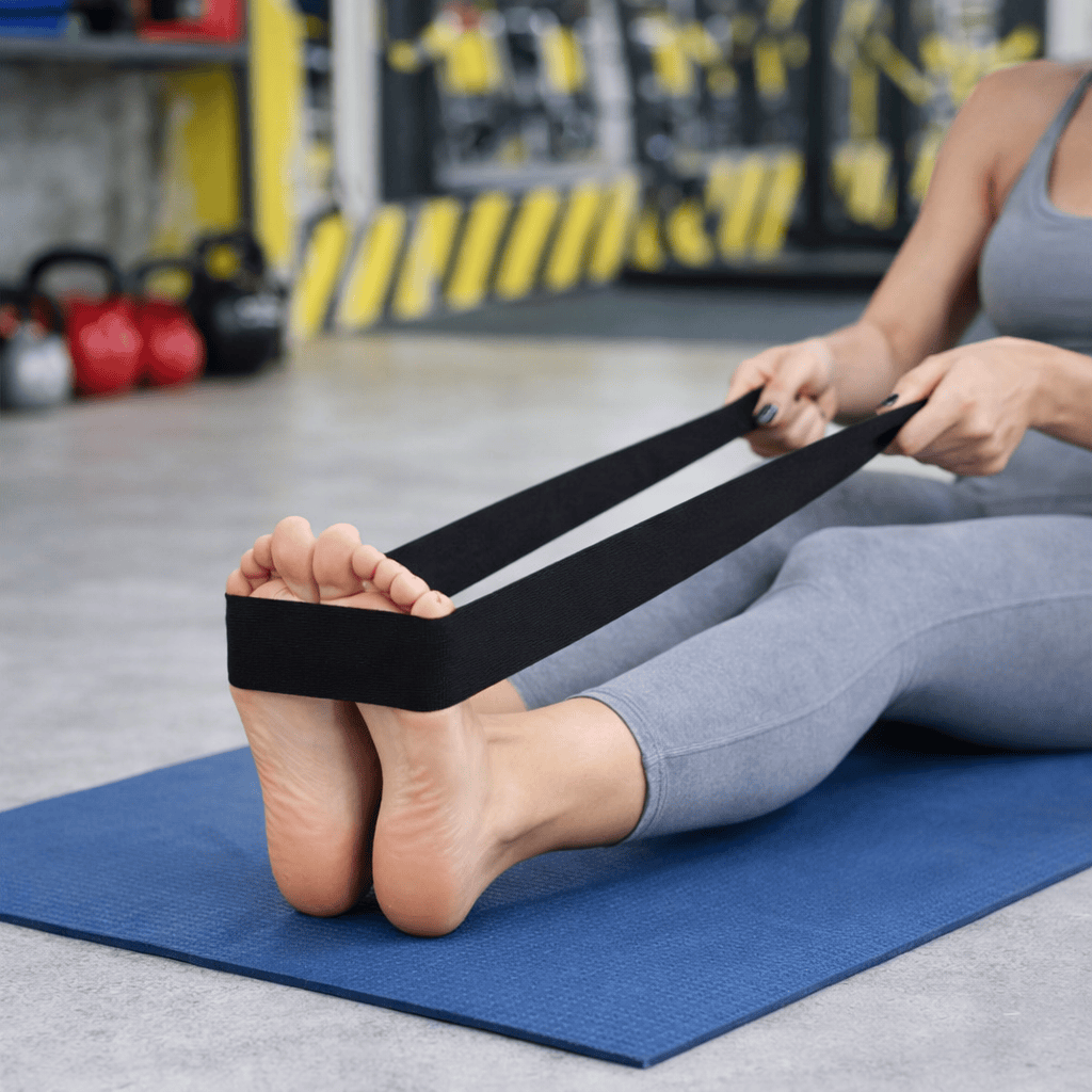 woman performing leg workout using resistance bands