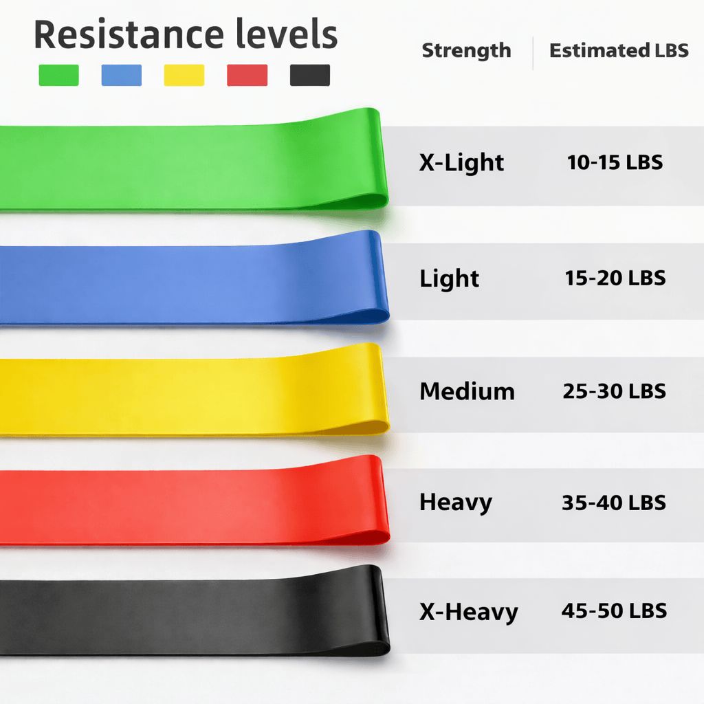 Resistance band levels chart with color coding