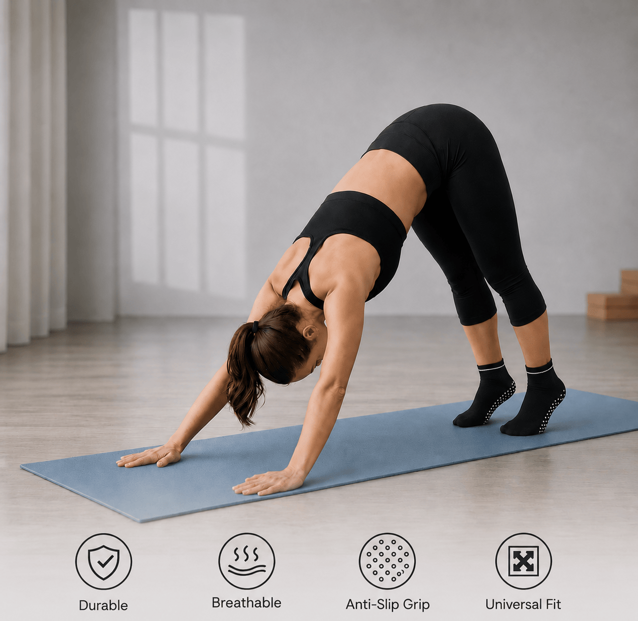 Low rise pilates socks for women for non slip workout