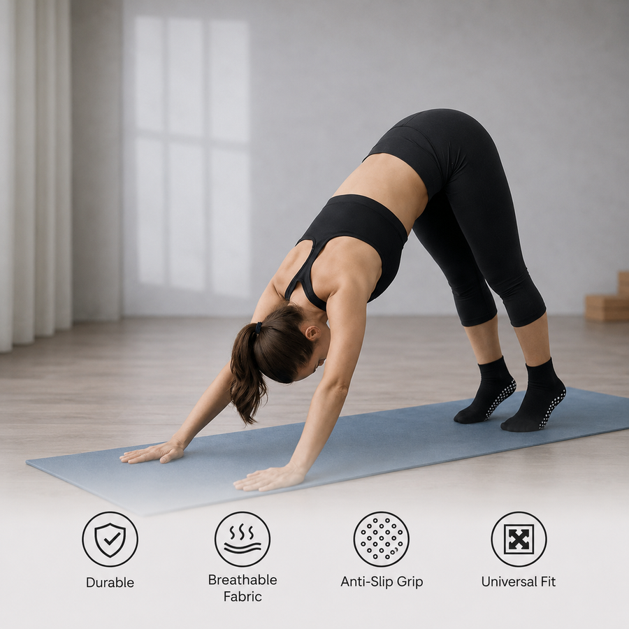 Low Rise Pilates Socks for Women | Non Slip Grip Socks (Set of 4)