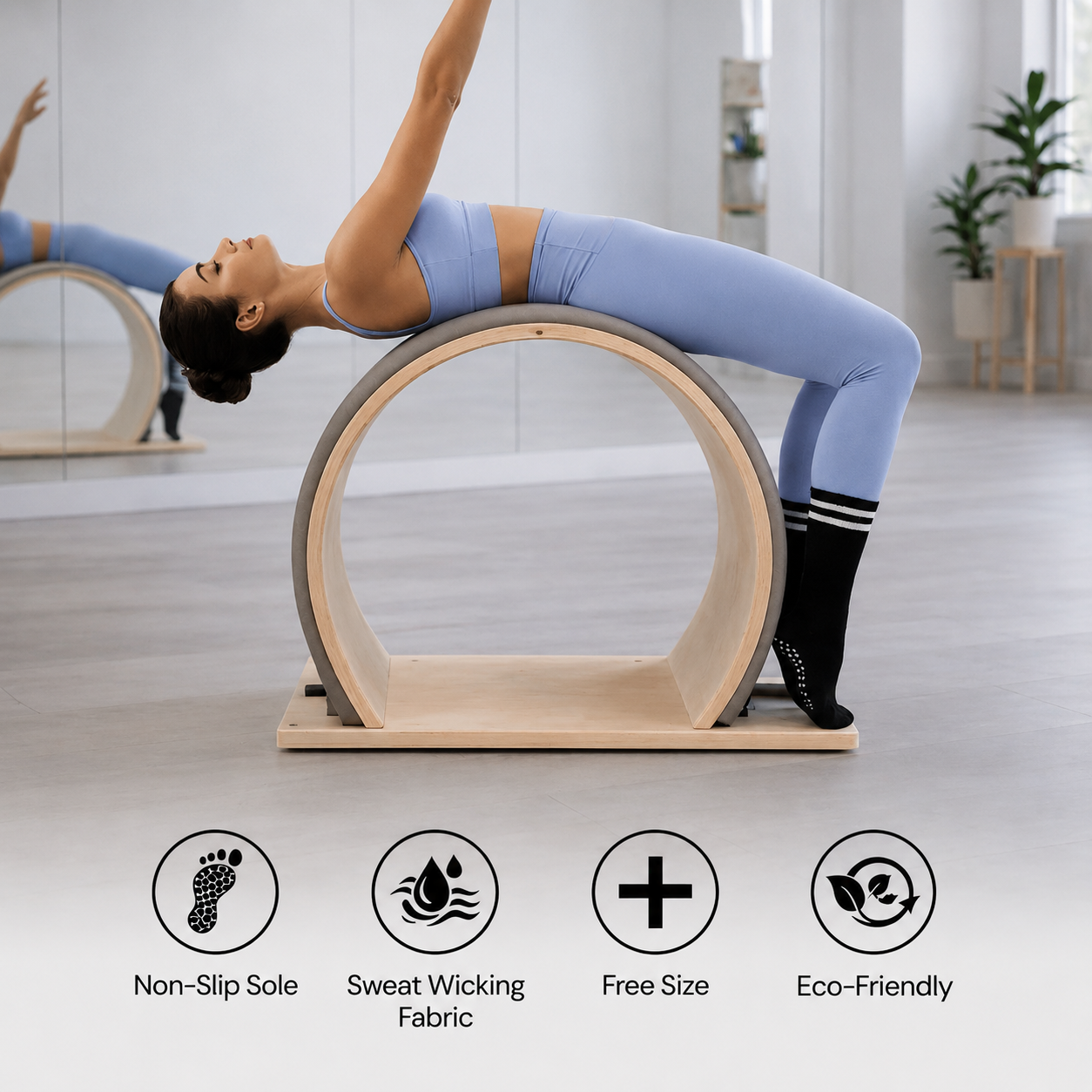 Mid-Calf Pilates Socks for Women | Non Slip Grip Socks