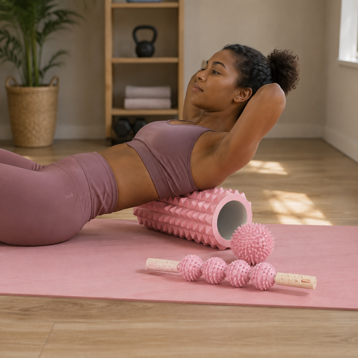 3-PIECE FOAM ROLLER RECOVERY SET | DEEP TISSUE ROLLER WITH MASSAGE STICK & SPIKE BALL