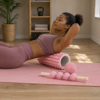3-PIECE FOAM ROLLER RECOVERY SET | DEEP TISSUE ROLLER WITH MASSAGE STICK & SPIKE BALL