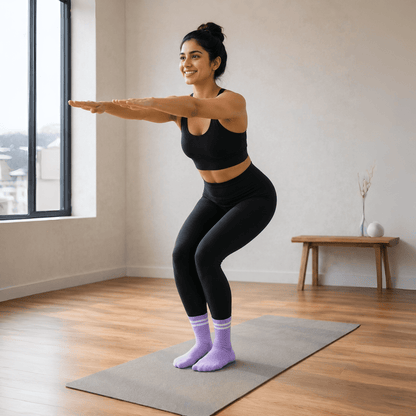 Mid-Calf Pilates Socks for Women | Non Slip Grip Socks