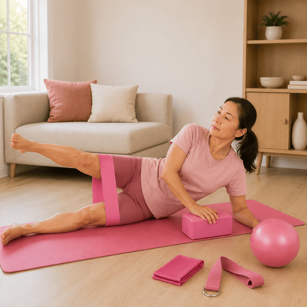 Yoga Set for Women | 5-Piece Yoga Kit with Ball, Block, Bands & Strap