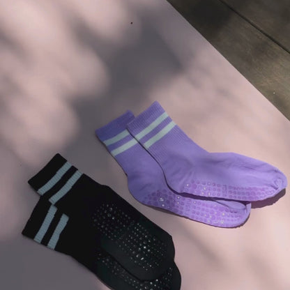 Mid-Calf Pilates Socks for Women | Non Slip Grip Socks